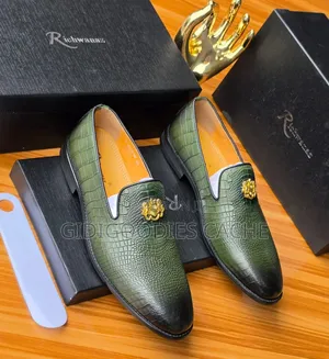 Men's Embossed Leather Loafers With Gold Emblem