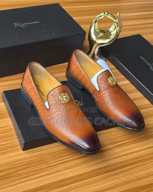 Men's Embossed Leather Loafers With Gold Emblem
