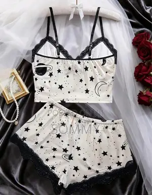 Contrast Lace Bow Front Cami PJ Set / Pajama Set Bow