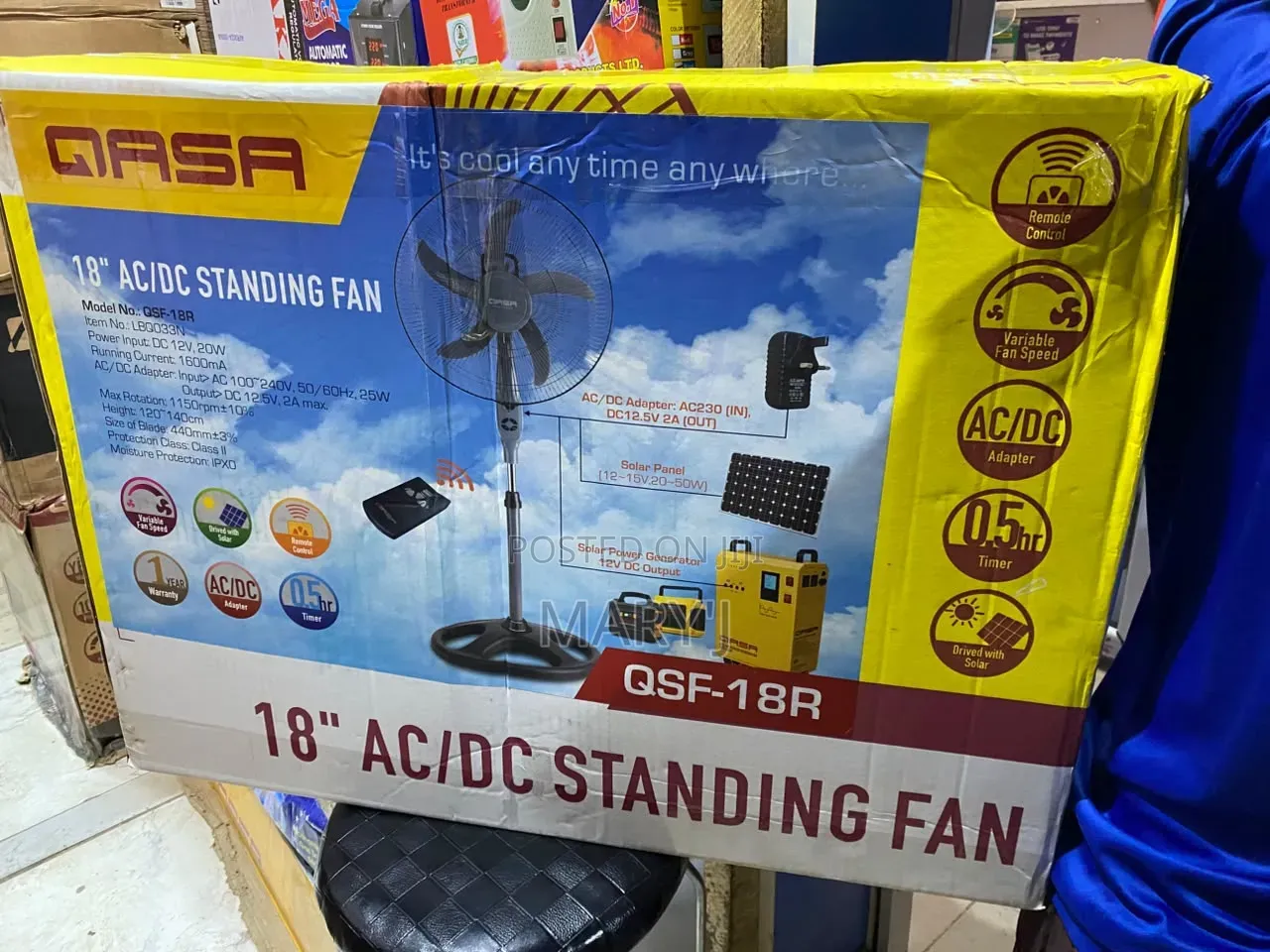 QASA 18" AC/DC Standing Fan