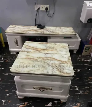 Luxury Marble-Top TV Stand and Matching Center Table