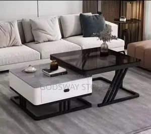 Twin Marble and Glass Center Table With White Color Drawer