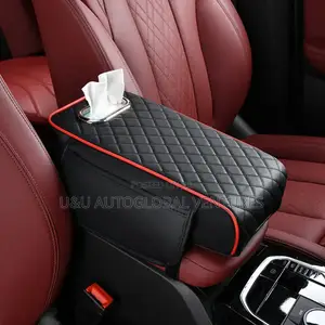 Premium Leather Armrest Cushion With Embroidery and Tissue Box Design