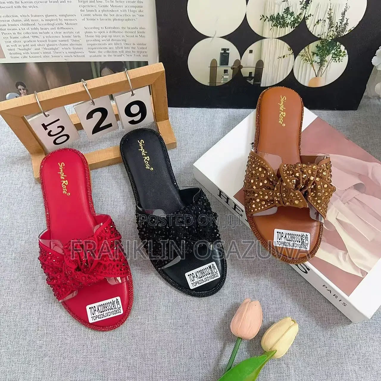 Women's Rhinestone Bow Flat Slippers