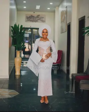 White Gown With Matching Gele Traditional White Agbada Set