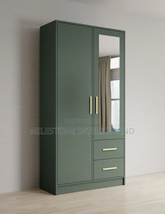 Gray Two Door Waldrobe With Mirror