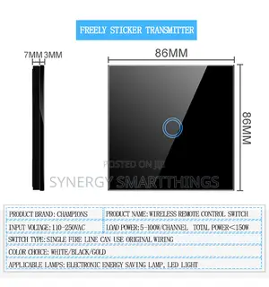 Tuya Zigbee Touch Smart 1 Gang Switch Black Color