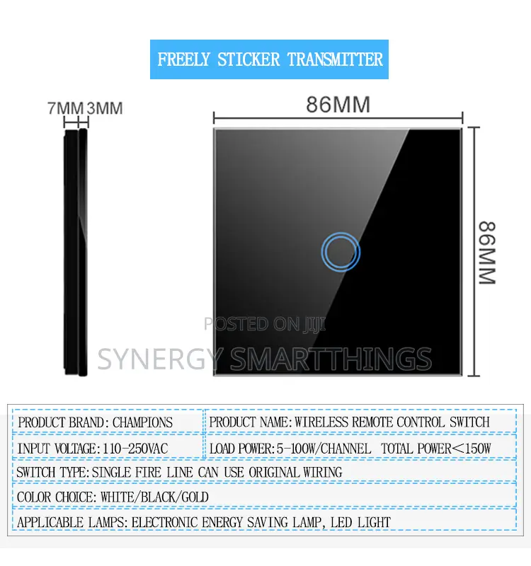 Tuya Zigbee Touch Smart 1 Gang Switch Black Color