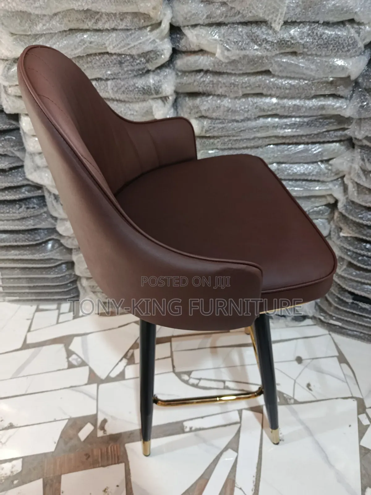 Modern Leather Bar Stool Featuring Sleek Brown