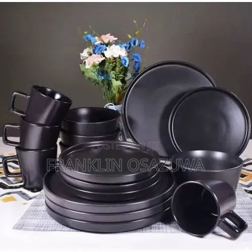 16-Piece Matte Black Ceramic Dinner Set