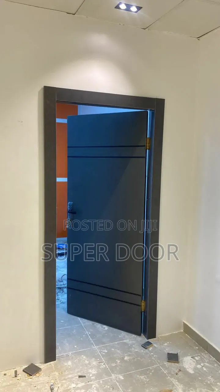 Flush Grey HDF Door With Complete Frame Only.