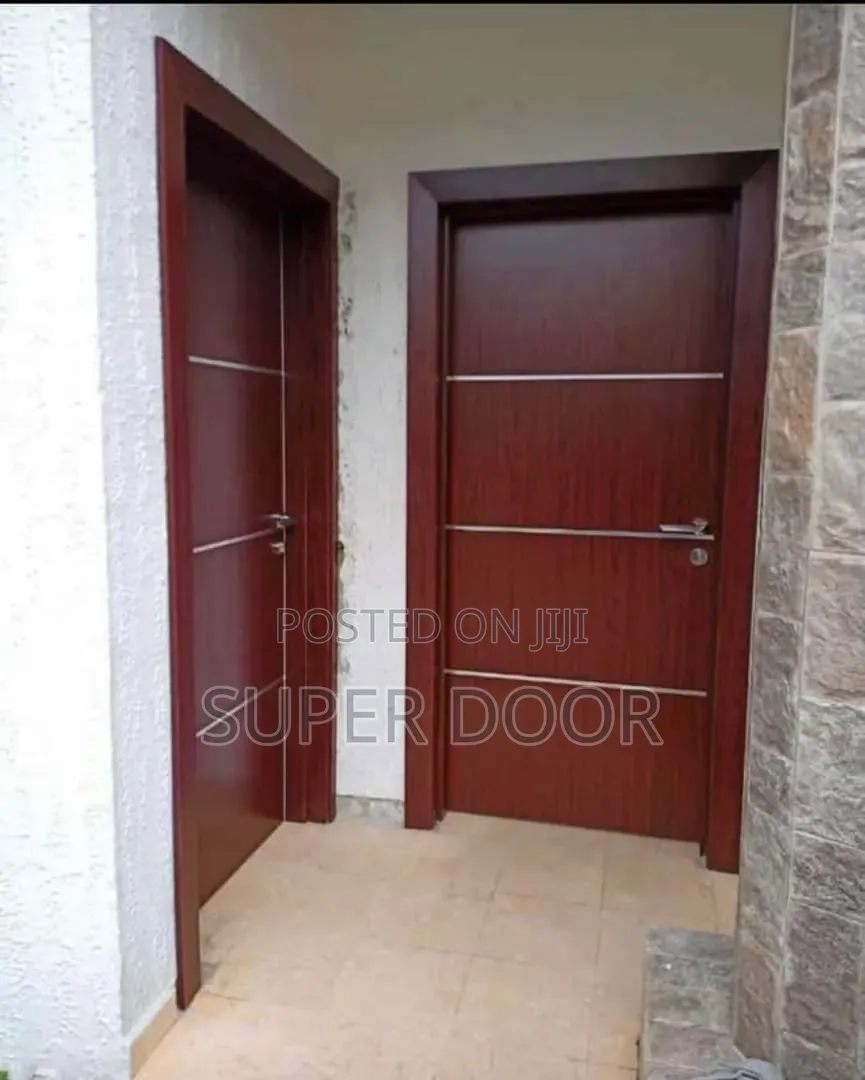 Brown HDF Flush Door With Complete Frame Only