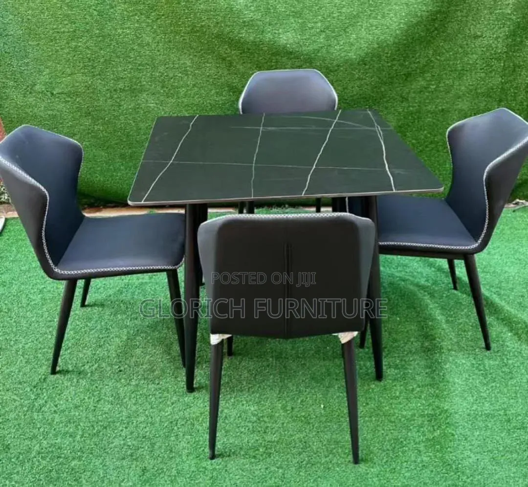 4-Seater All-Black Sintered Stone Dining Set