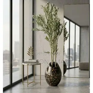 Premium Large Artificial Olive Tree With Fine Textured Oval Floor Vase