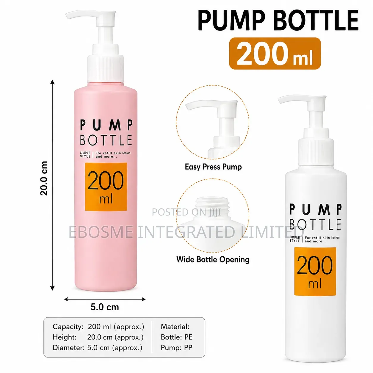 200ml Refillable Pump Bottle for Lotion, Soap and Shampoo