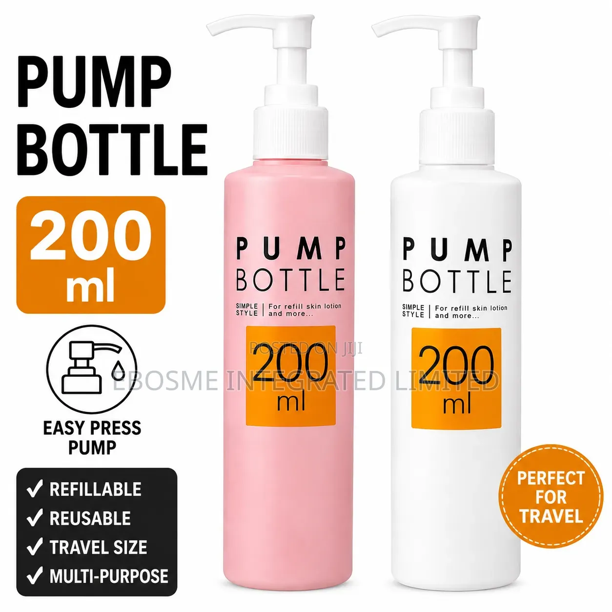 200ml Refillable Pump Bottle for Lotion, Soap and Shampoo