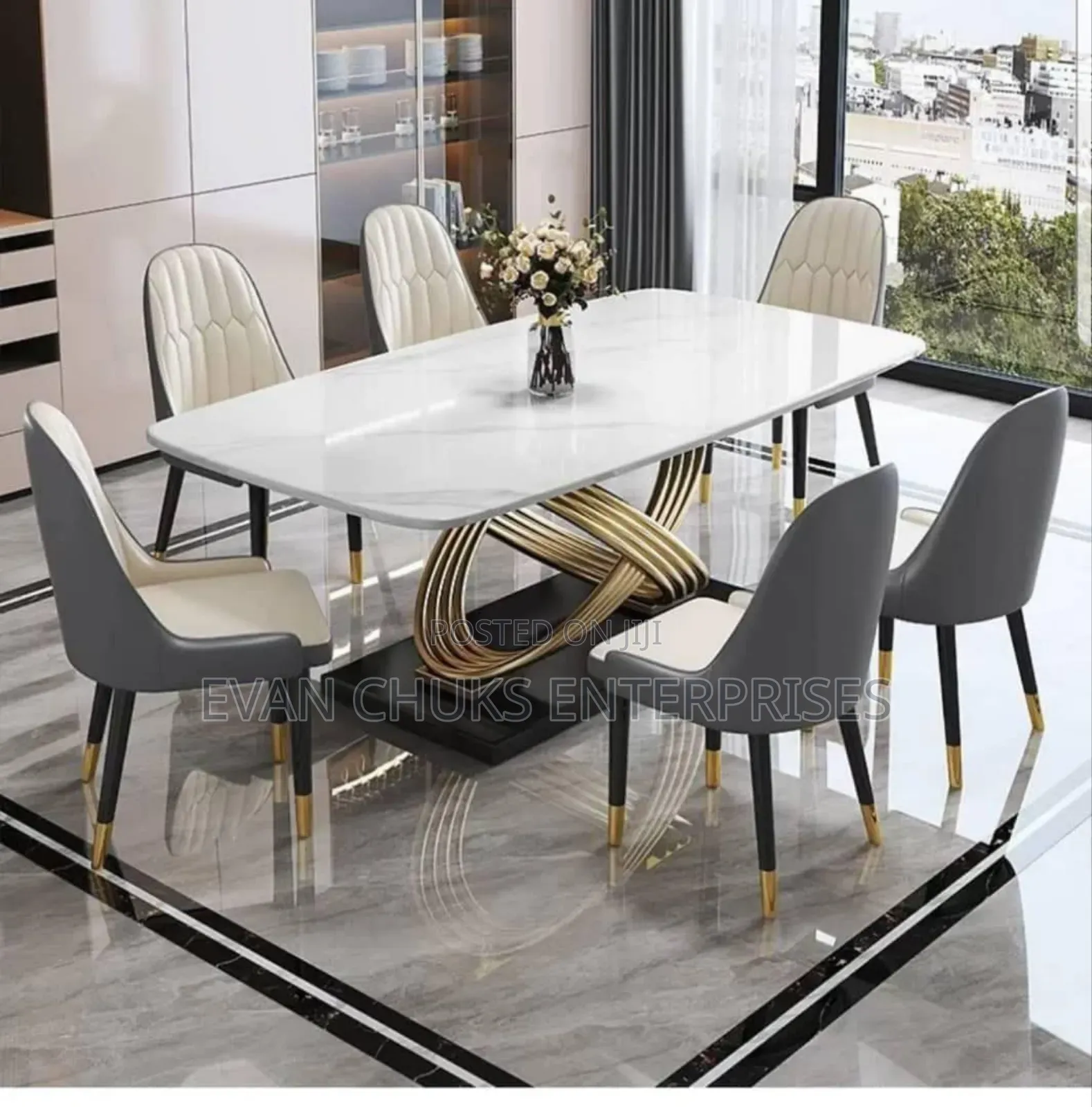 High Quality 6 Seaters Marble Top Dining Set