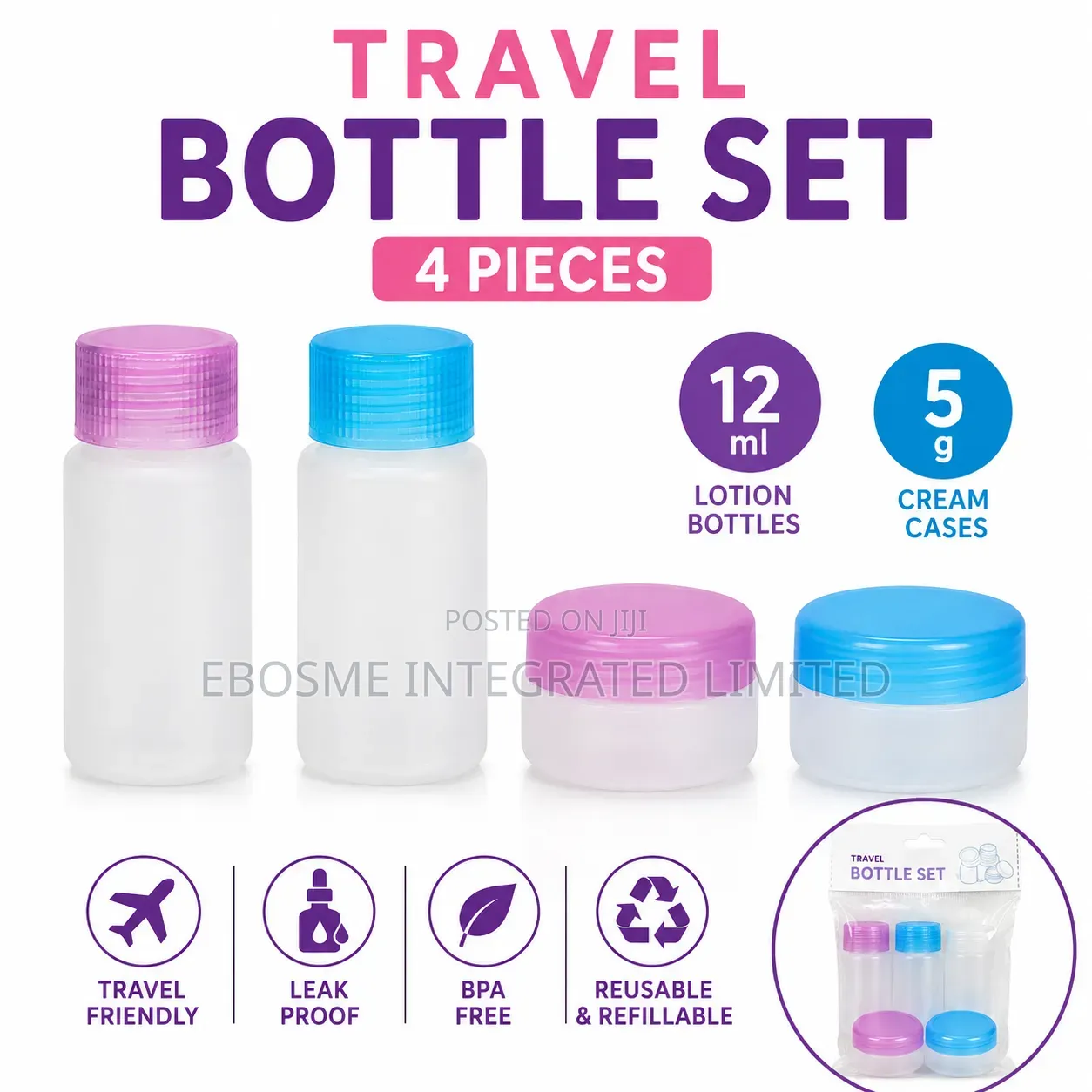 Refillable Travel Lotion Bottle and Cream Case Set