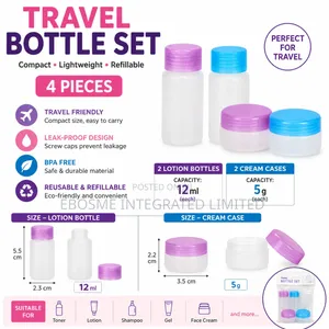 Refillable Travel Lotion Bottle and Cream Case Set