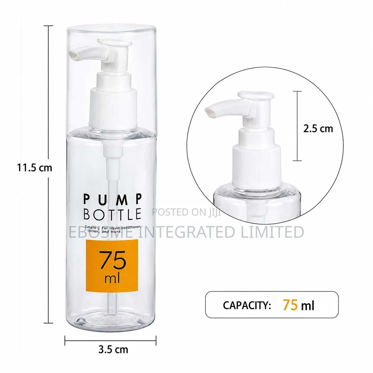 75ml Refillable Transparent Cosmetic Pump Bottle