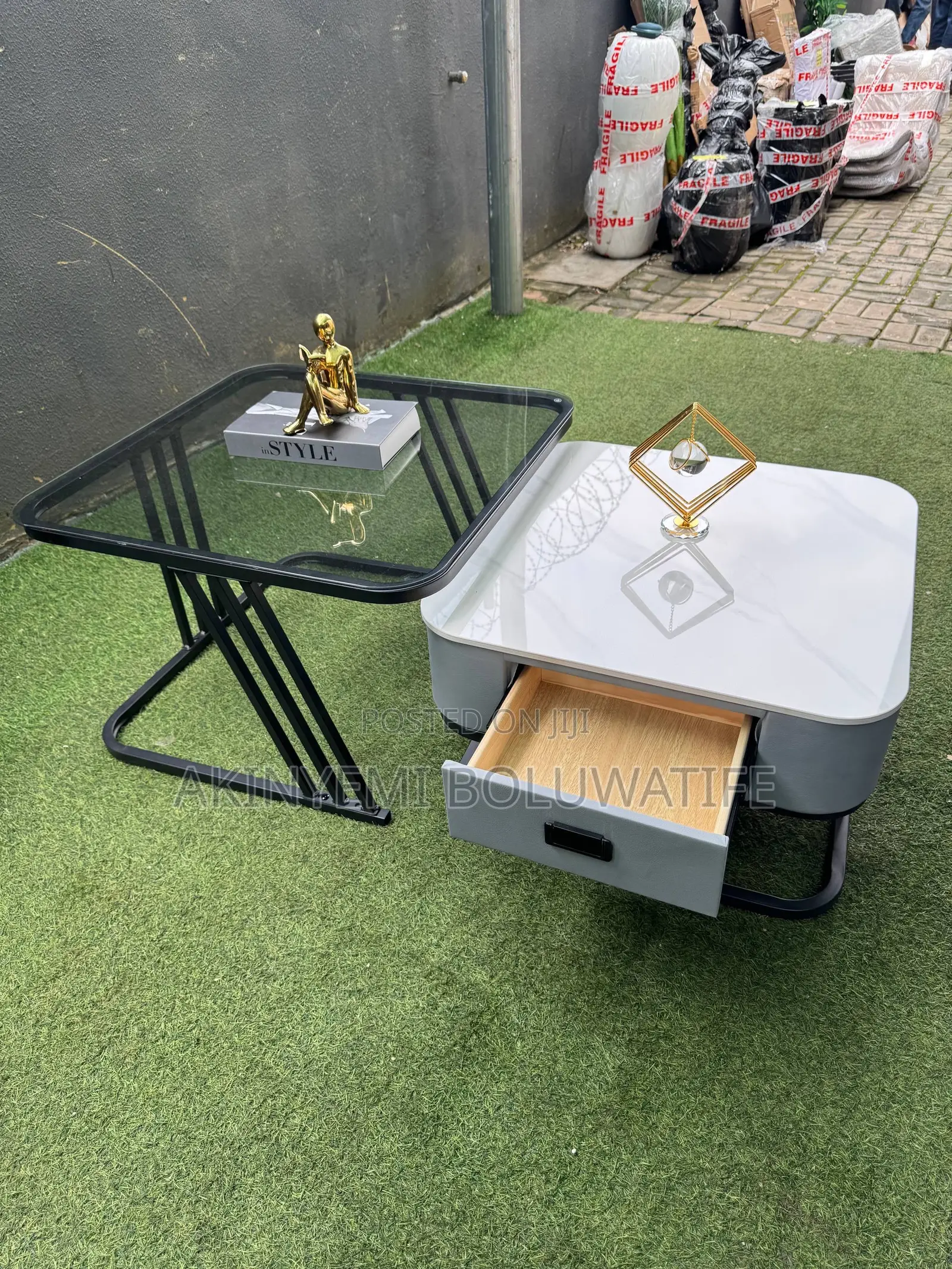 2 in 1 Glass & Marble Center Table
