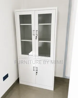 Brand New Modern White Steel Filing Cabinet–Half Glass & Dual Lockable