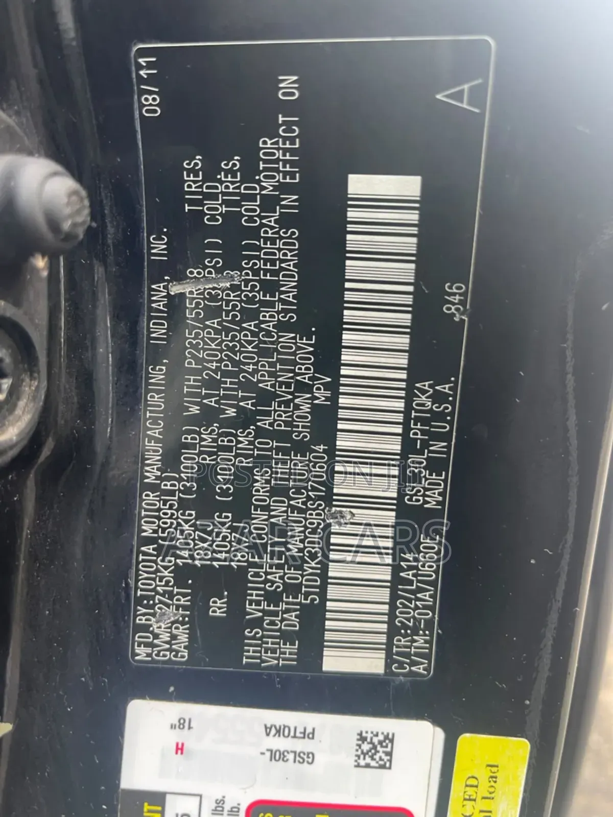 Toyota Sienna Limited 7 Passenger 2011 Black