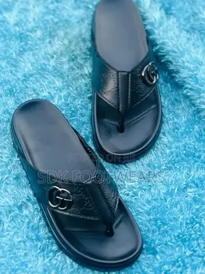 Premium Black Skin Leather Double Sole Slipperr