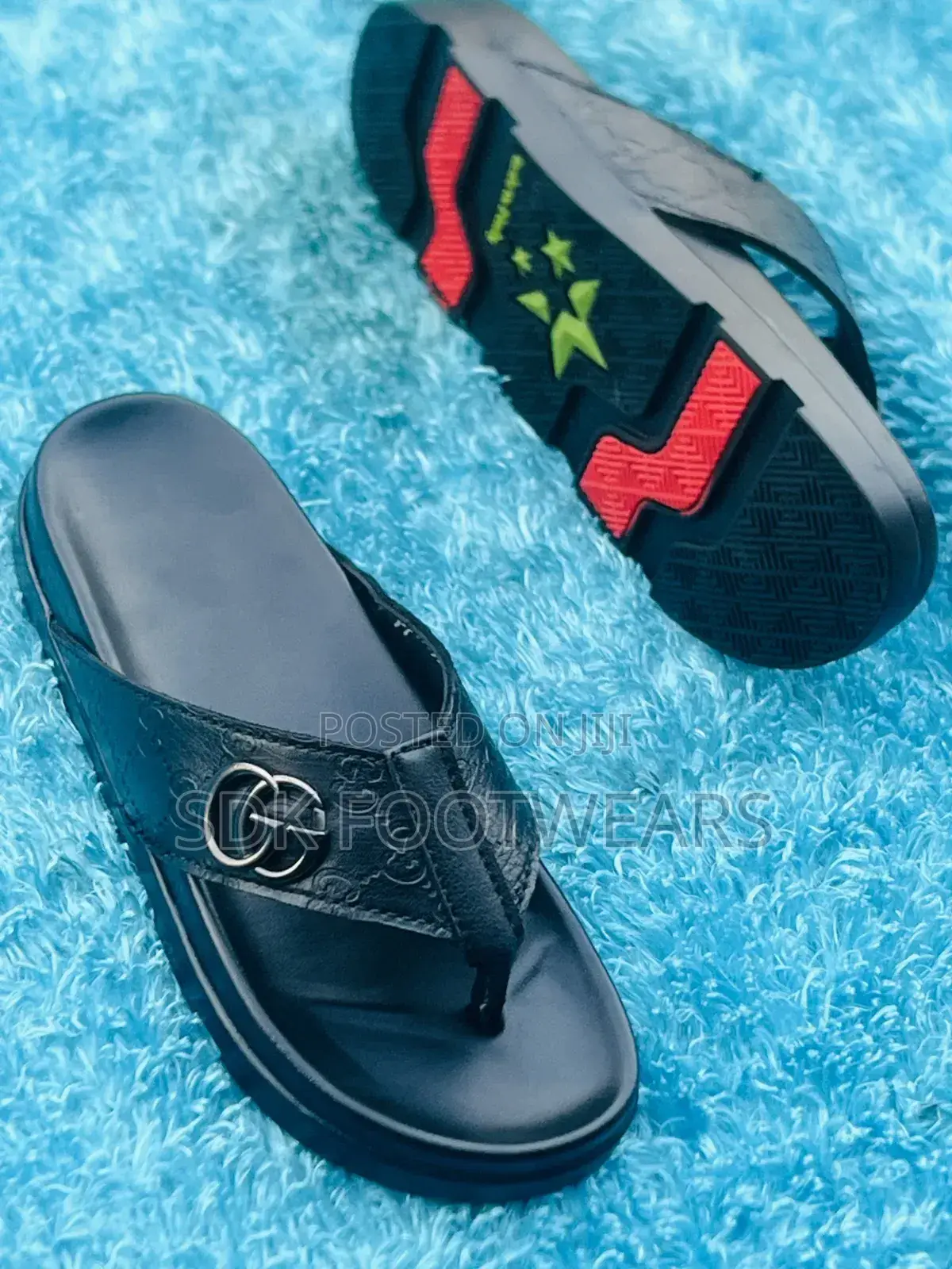 Premium Black Skin Leather Double Sole Slipperr