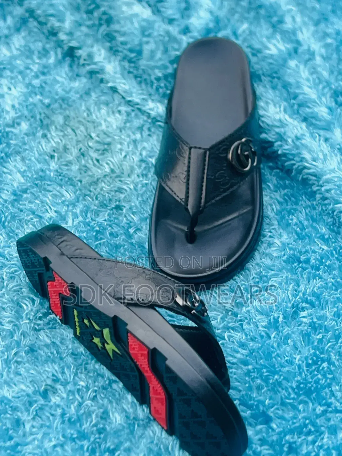 Premium Black Skin Leather Double Sole Slipperr