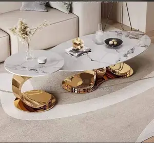 Oval Marble Center Table Features a Distinctively Sculpted Gold