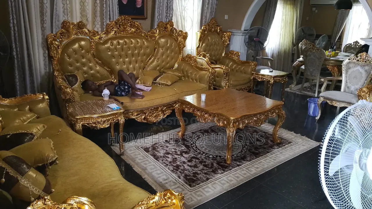 8 Seaters Royal Sofa With Center Table, Side Tables and Dining Table