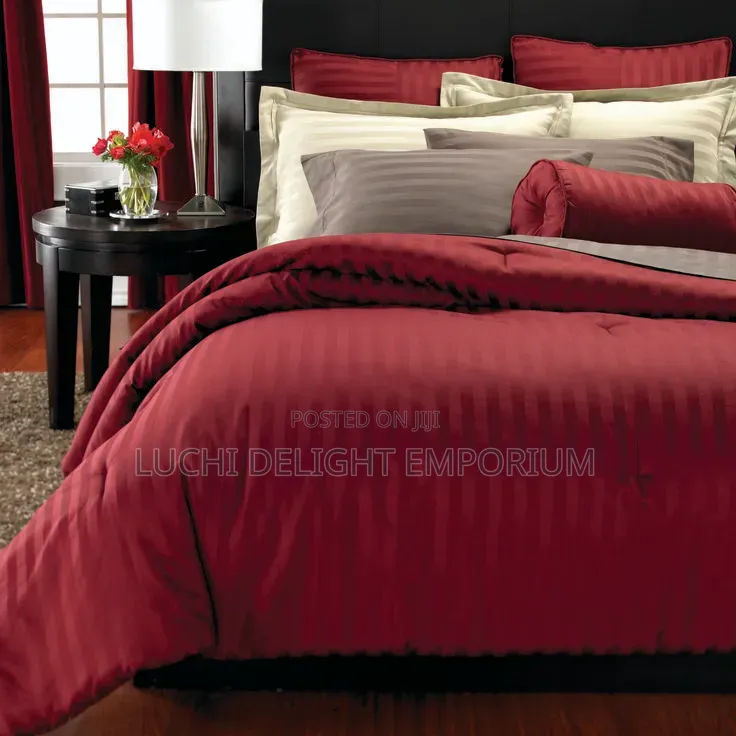  Premium Red White Stripe Mixed Duvet, Bedsheets and Pillowcase