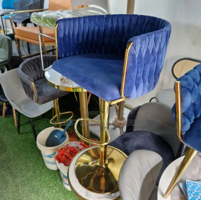 Modern Velvet Bar Stool With Woven Backrest