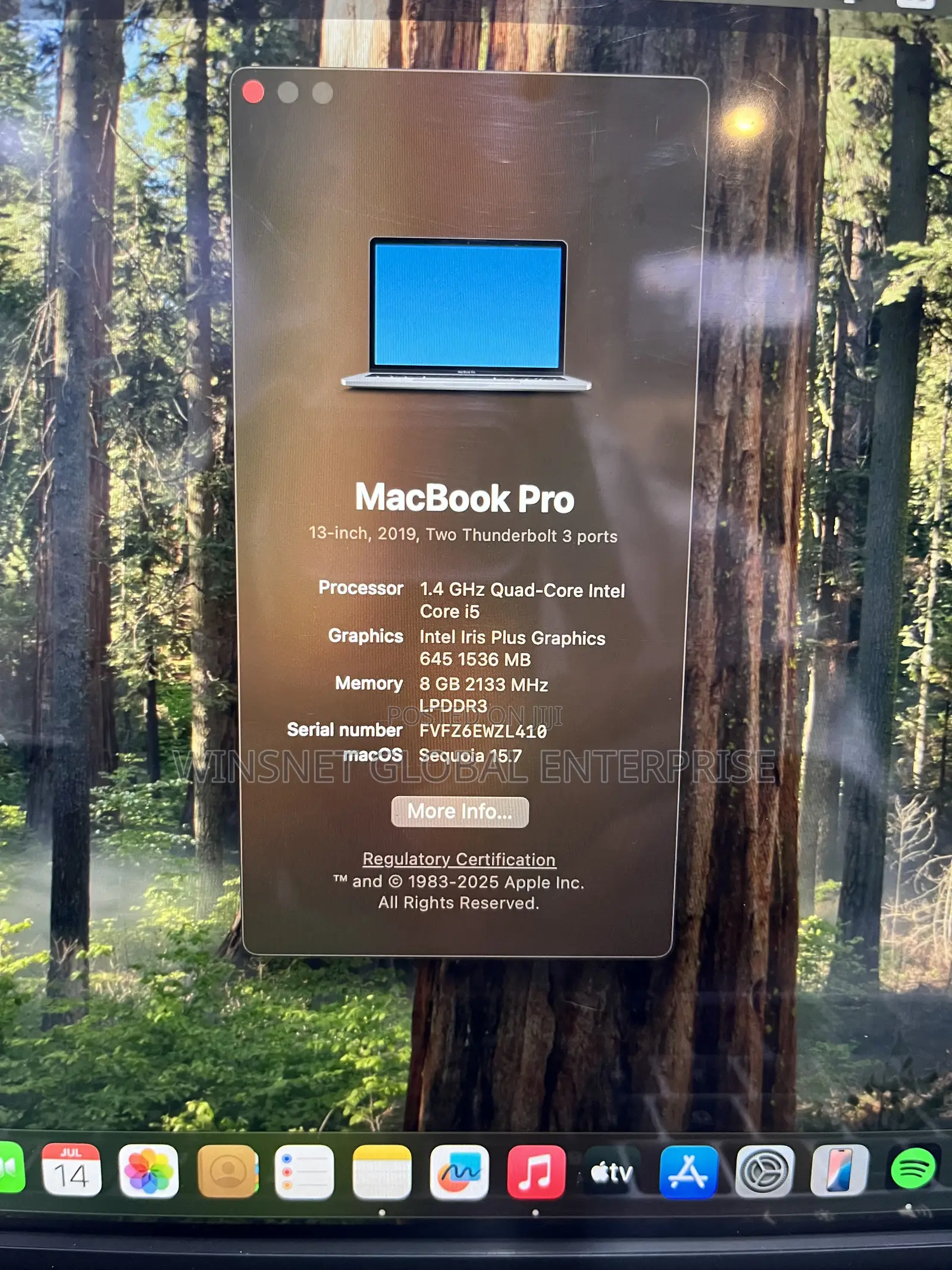 Laptop Apple MacBook Pro 2019 8GB Intel Core i5 SSD 256GB