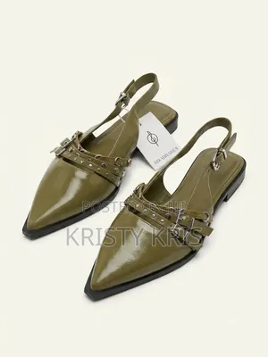 Olive Green Slingback Pointed Flat Shoes