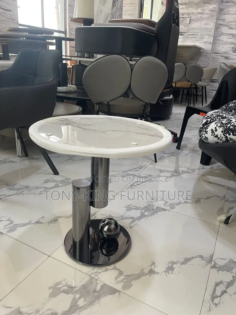 Imported Modern Side Stool With Marble Top.