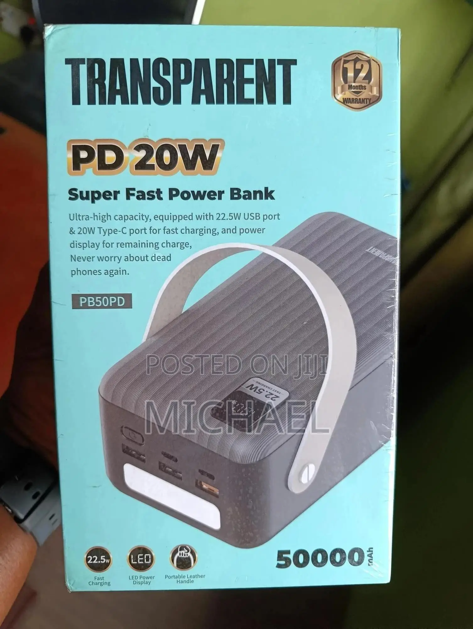 Transparent Pd 20w 50000mah Super Fast Power Bank With Type C Input