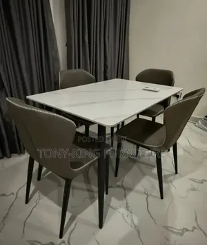 Marble Dining Table by 4-Seater With Metal Leg.
