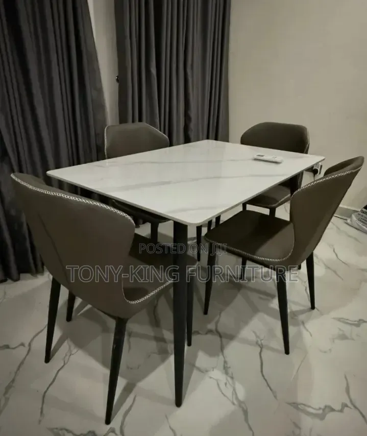 Marble Dining Table by 4-Seater With Metal Leg.
