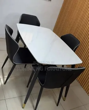 Marble Dining Table by 4-Seater With Metal Leg.