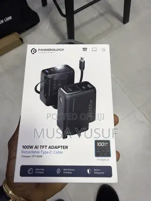 Powerology 100W TFT Adapter Retractable Type-C Cable