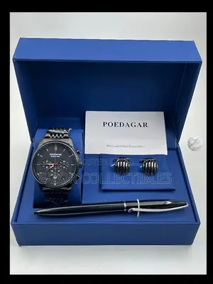 Men Black Chain Wristwatch Set