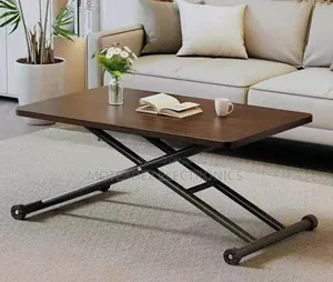 Modern Classic Polished Wood Top Sturdy Metal Cross Leg Centre Table