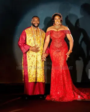 Corset Gown With Train Traditional Burgundy and Gold Agbada