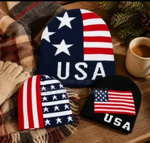 Unisex Beanies Headwarmer American Flag Design With "USA" Lettering.