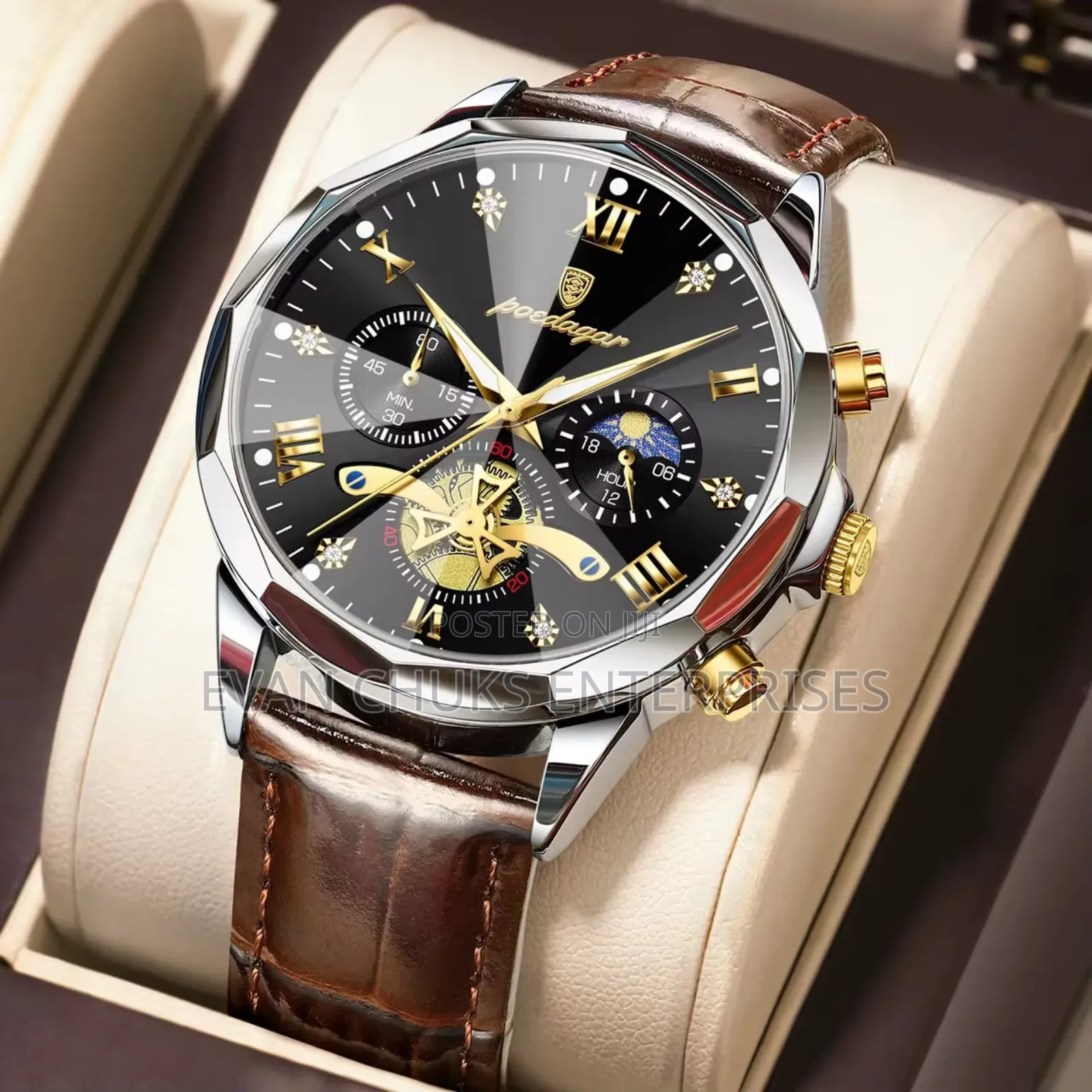 Poedagar Leather Chronograph Watch
