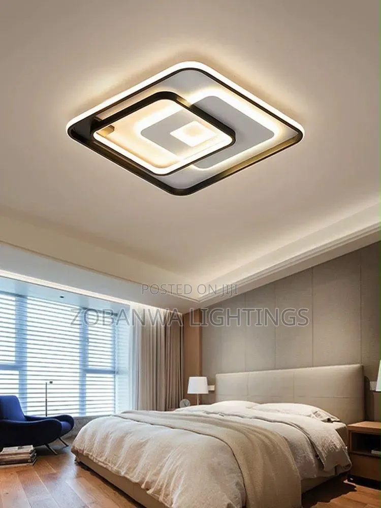 Bedroom LED Chandelier Light Black White Square Modern