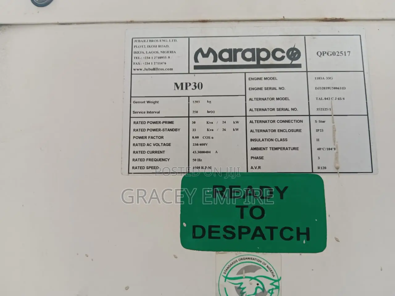 Marapco 30kVA Silent Diesel Generator – Perkins Engine
