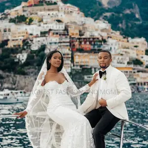 Off Shoulder Lace Mermaid Gown and Tuxedo Suit With Black Trousers